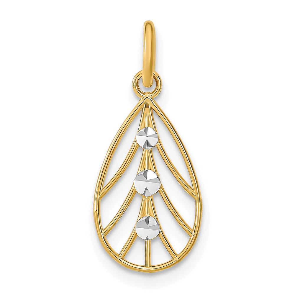 14K Gelb & Rhodium mit Rhodium Diamantiert Klein Tropfen Charm