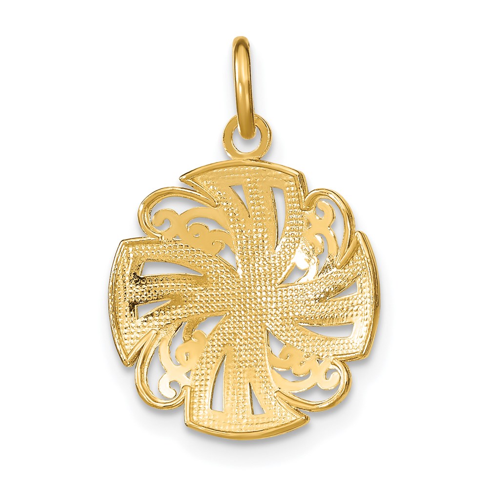 14K Gelb- und Rhodiumgold Windrad-Medaillon-Charm mit Rhodium