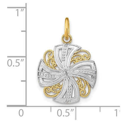 14K Gelb- und Rhodiumgold Windrad-Medaillon-Charm mit Rhodium