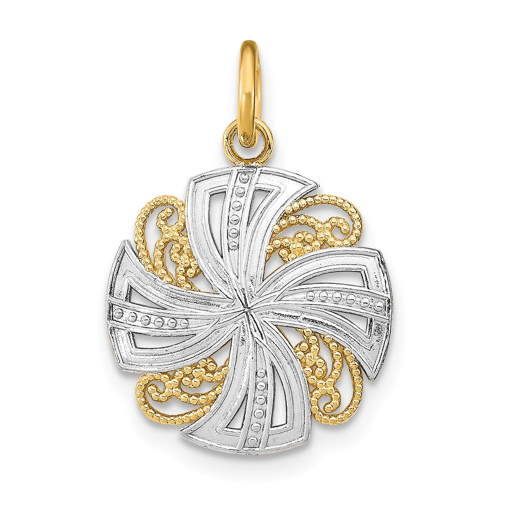 14K Gelb- und Rhodiumgold Windrad-Medaillon-Charm mit Rhodium