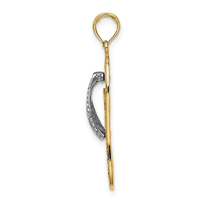 14K Gelb- und Rhodiumgold Charm mit Rhodium, Palme und Flip-Flop
