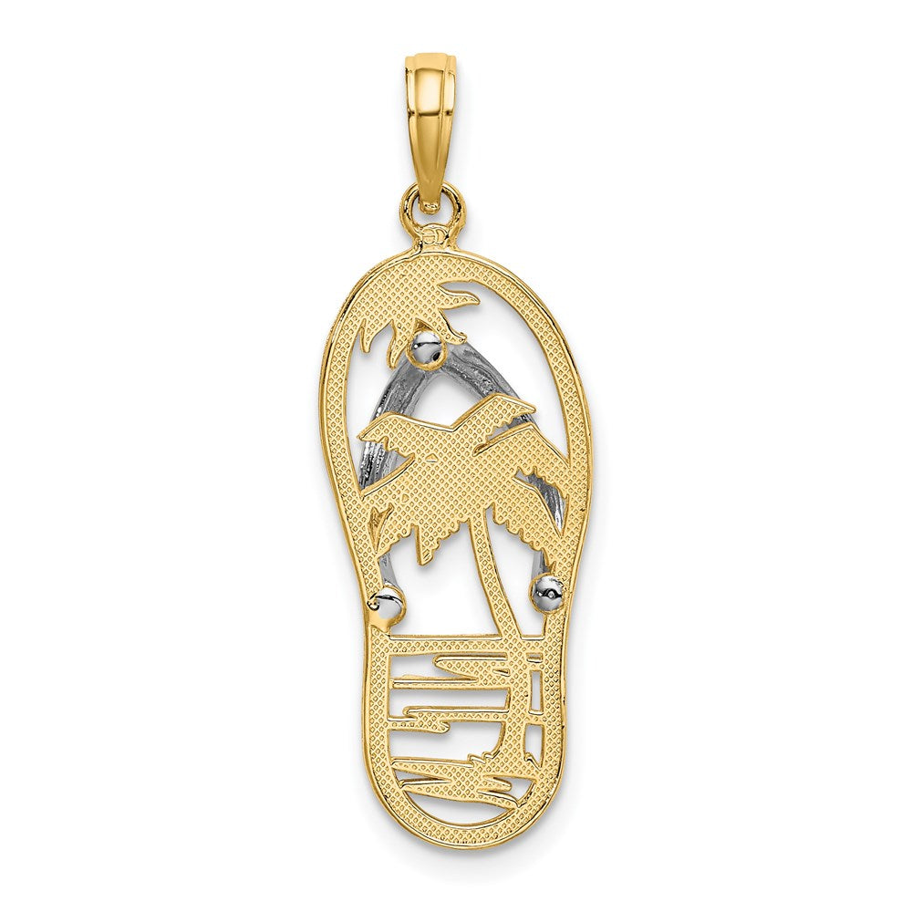 14K Gelb- und Rhodiumgold Charm mit Rhodium, Palme und Flip-Flop
