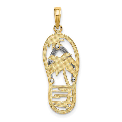 14K Gelb- und Rhodiumgold Charm mit Rhodium, Palme und Flip-Flop