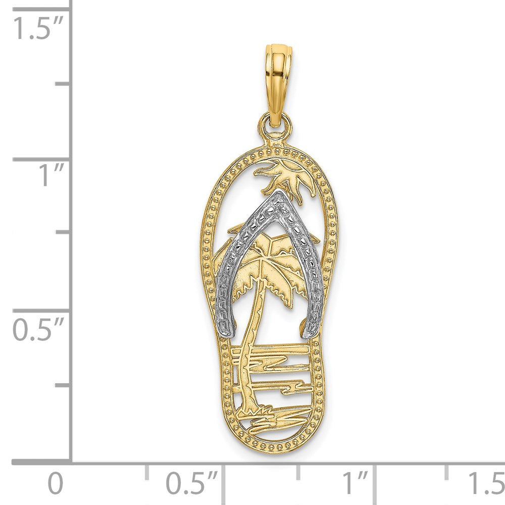 14K Gelb- und Rhodiumgold Charm mit Rhodium, Palme und Flip-Flop