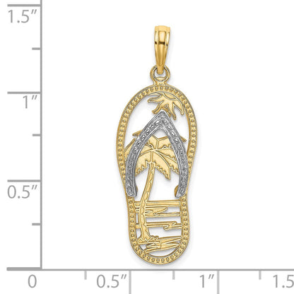 14K Gelb- und Rhodiumgold Charm mit Rhodium, Palme und Flip-Flop