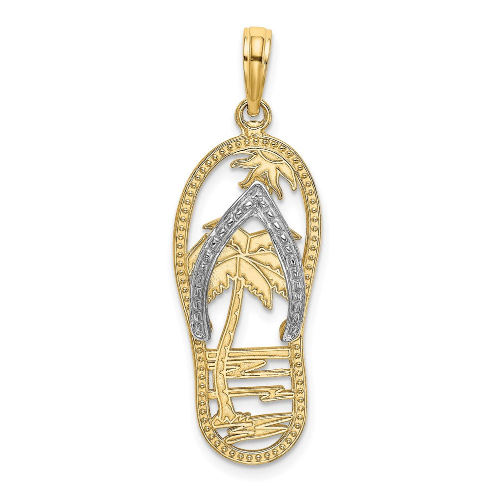 14K Gelb- und Rhodiumgold Charm mit Rhodium, Palme und Flip-Flop