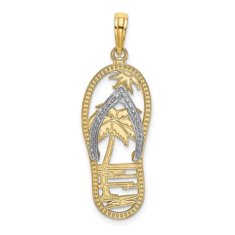 14K Gelb- und Rhodiumgold Charm mit Rhodium, Palme und Flip-Flop