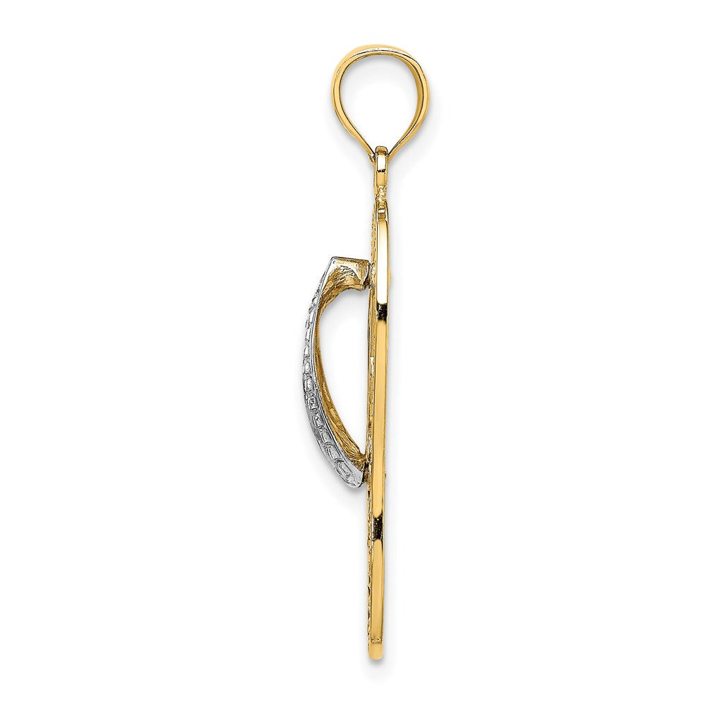 14K Gelb- und Rhodiumgold Delfin-in-Flip-Flop-Charm mit Rhodium
