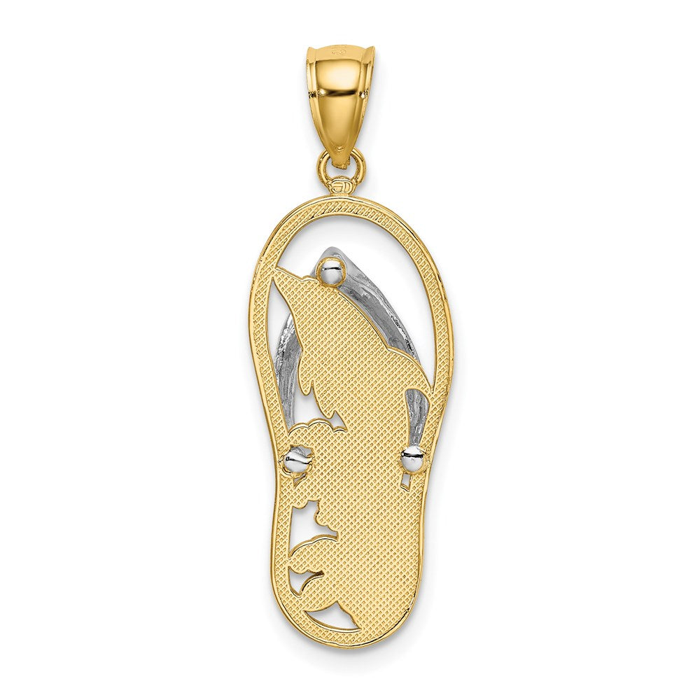 14K Gelb- und Rhodiumgold Delfin-in-Flip-Flop-Charm mit Rhodium
