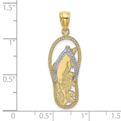 14K Gelb- und Rhodiumgold Delfin-in-Flip-Flop-Charm mit Rhodium