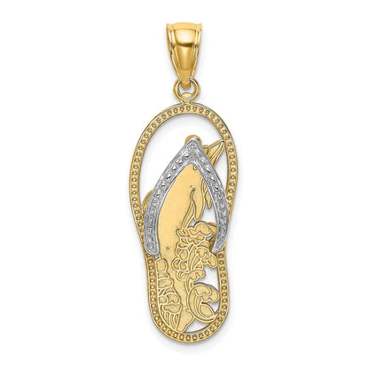 14K Gelb- und Rhodiumgold Delfin-in-Flip-Flop-Charm mit Rhodium