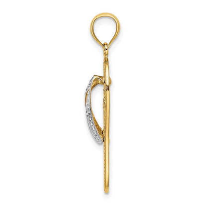 14K Gelb- und Rhodiumgold-Charm „Flip-Flop“ mit Rhodium-Blumen