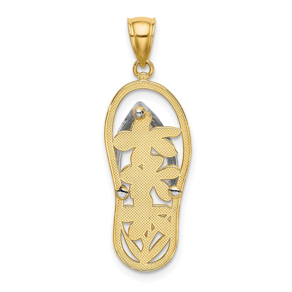 14K Gelb- und Rhodiumgold-Charm „Flip-Flop“ mit Rhodium-Blumen