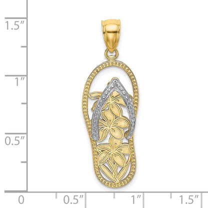 14K Gelb- und Rhodiumgold-Charm „Flip-Flop“ mit Rhodium-Blumen