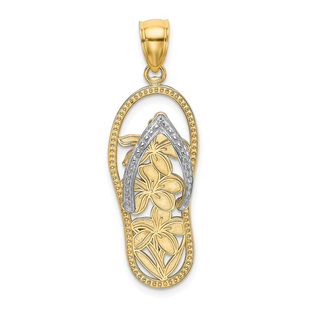 14K Gelb- und Rhodiumgold-Charm „Flip-Flop“ mit Rhodium-Blumen