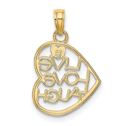 14K Gelb & Rhodium und Leben Liebe Lachen in Herz Charm