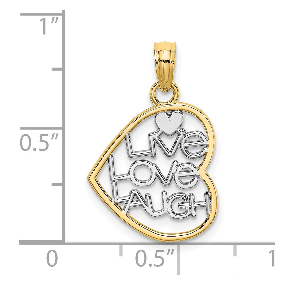 14K Gelb & Rhodium und Leben Liebe Lachen in Herz Charm