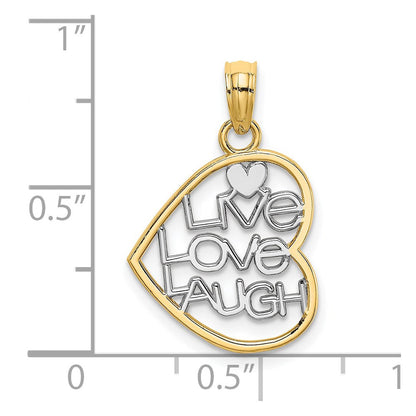 14K Gelb & Rhodium und Leben Liebe Lachen in Herz Charm