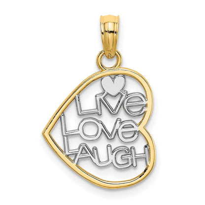 14K Gelb & Rhodium und Leben Liebe Lachen in Herz Charm