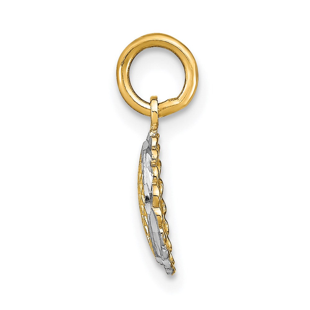 14K Gelb & Rhodium mit Rhodium Diamantiert Mini Sonnenblume Charm