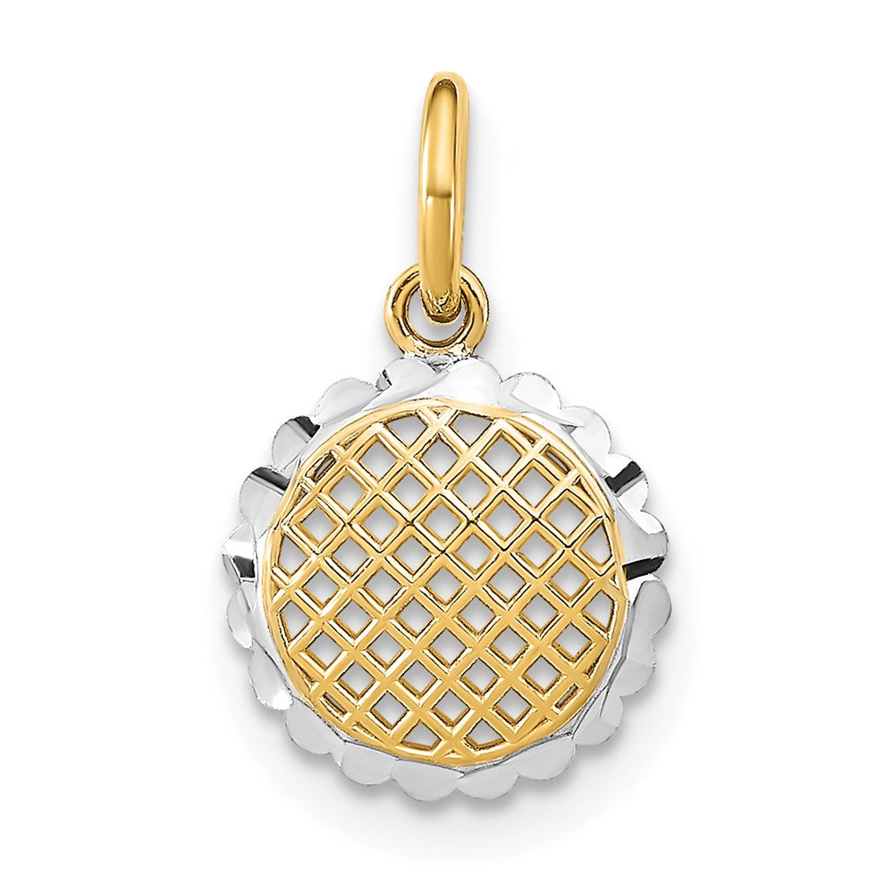 14K Gelb & Rhodium mit Rhodium Diamantiert Mini Sonnenblume Charm