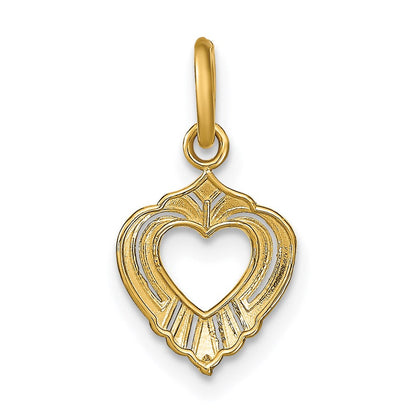 14K Gelb & Rhodium mit Rhodium Mini Herz Charm