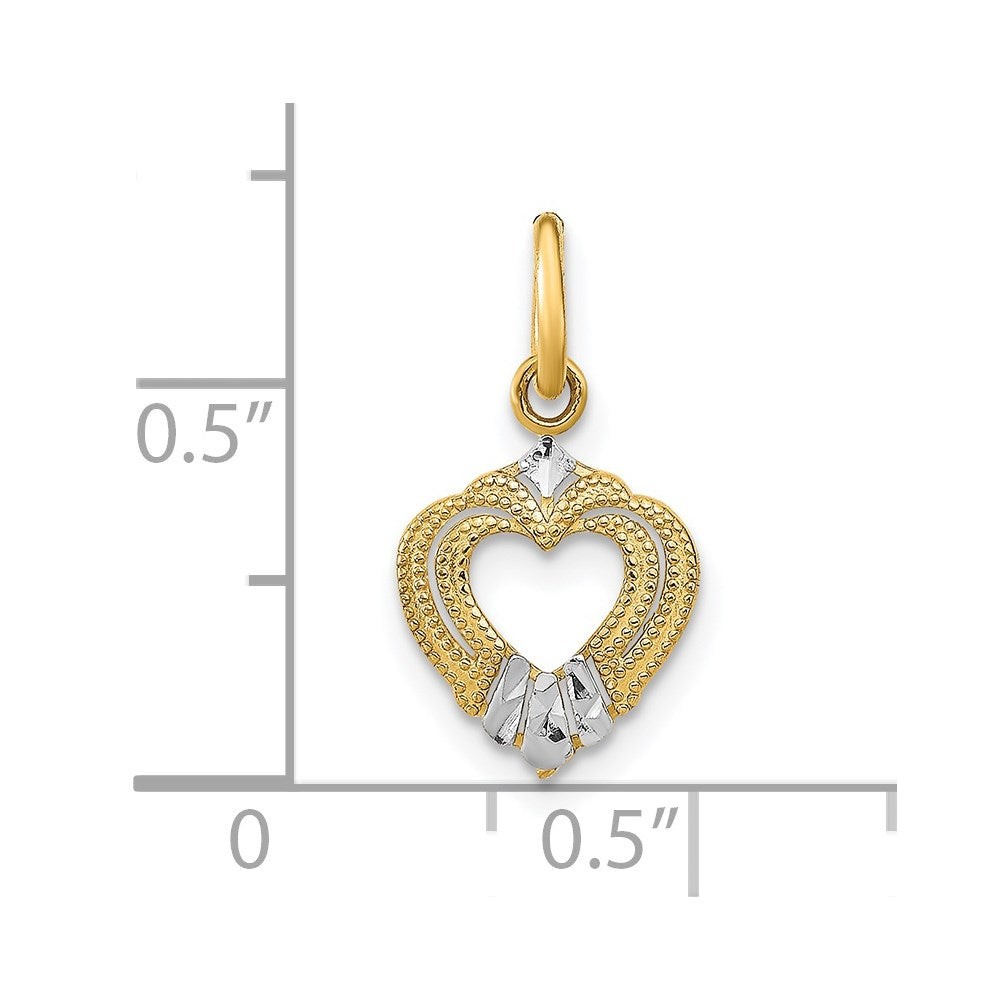 14K Gelb & Rhodium mit Rhodium Mini Herz Charm