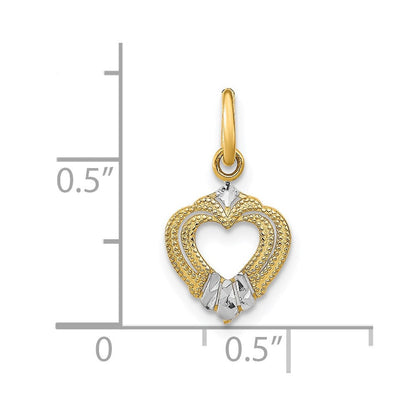 14K Gelb & Rhodium mit Rhodium Mini Herz Charm