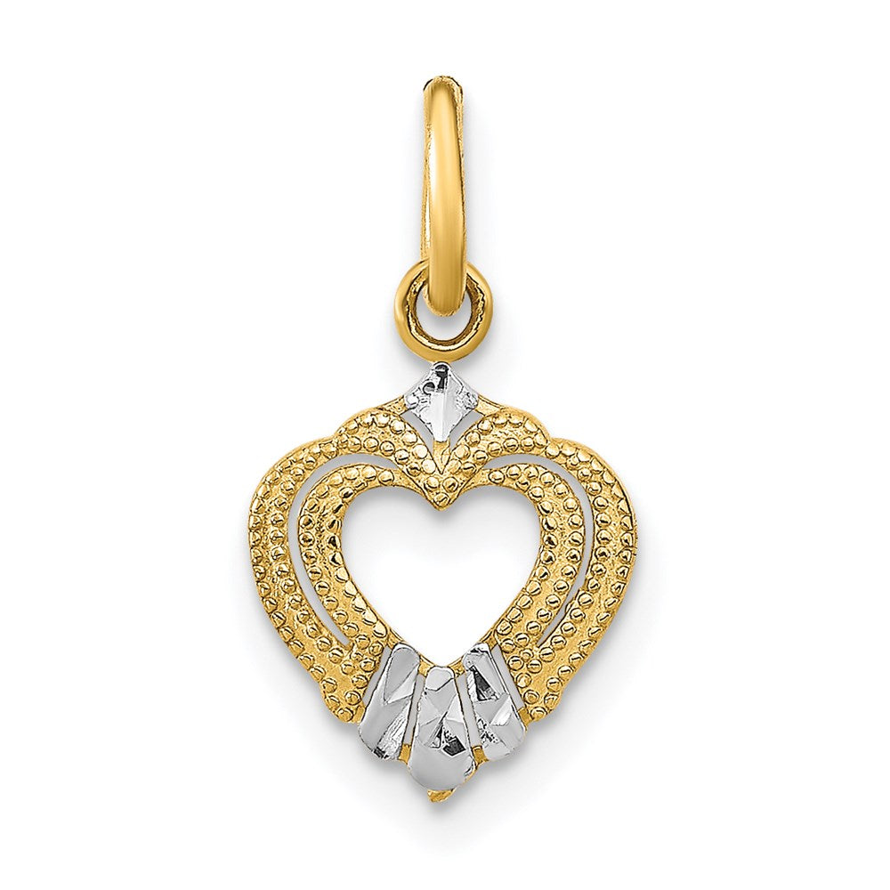 14K Gelb & Rhodium mit Rhodium Mini Herz Charm