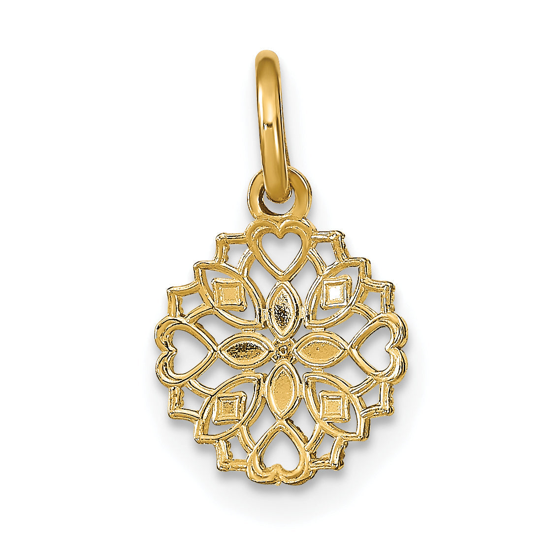 14K Gelb & Rhodium mit Rhodium Ausgeschnitten Herz Kante Blume Charm