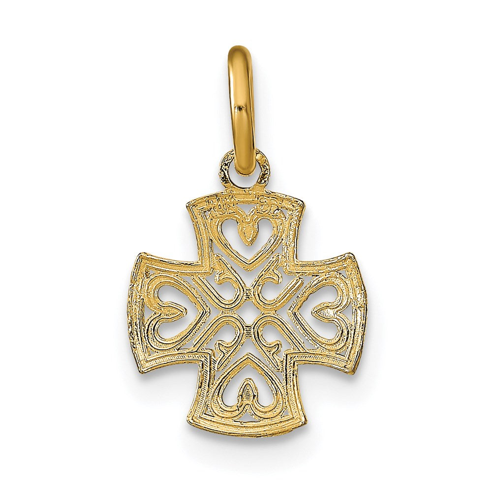 14K Gelb & Rhodium mit Rhodium und Diamantiert Herzen in Kreuz Charm