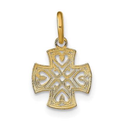 14K Gelb & Rhodium mit Rhodium und Diamantiert Herzen in Kreuz Charm