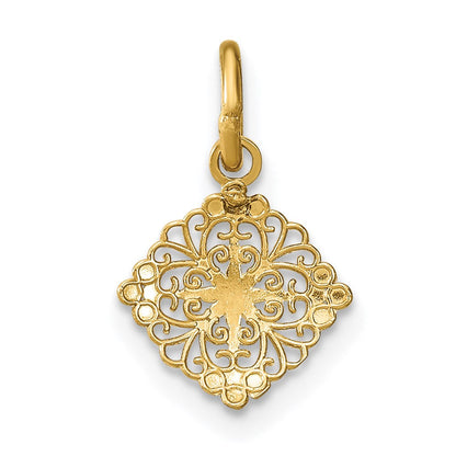 14K Gelb & Rhodium mit Rhodium Diamantiert Mini Filigran Medallion Charm