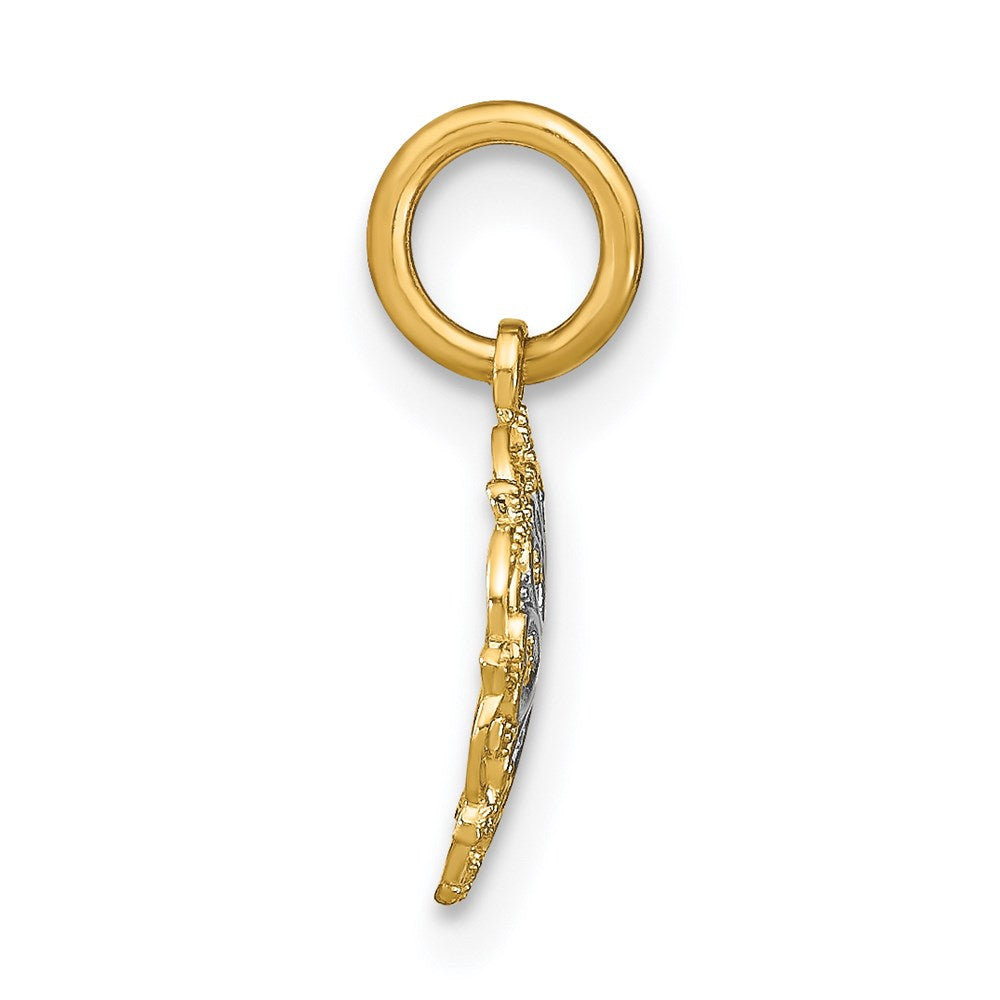 14K Gelb & Rhodium mit Rhodium Filigran Herzen Charm