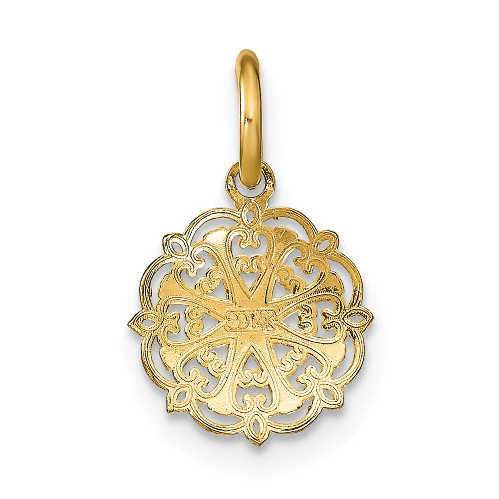 14K Gelb & Rhodium mit Rhodium Filigran Herzen Charm