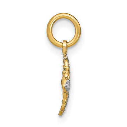 14K Gelb & Rhodium mit Rhodium Mini Kreuz Medallion Charm