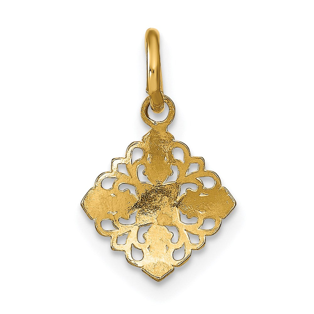14K Gelb & Rhodium mit Rhodium Mini Kreuz Medallion Charm