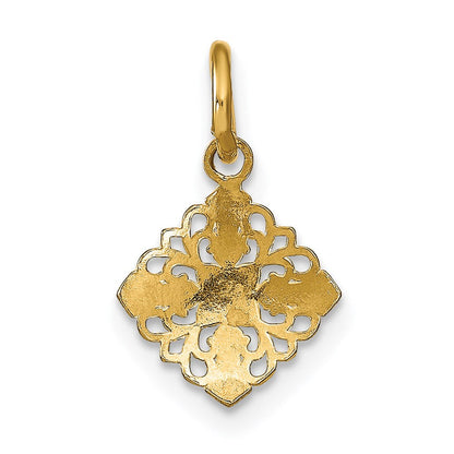 14K Gelb & Rhodium mit Rhodium Mini Kreuz Medallion Charm