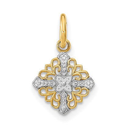 14K Gelb & Rhodium mit Rhodium Mini Kreuz Medallion Charm