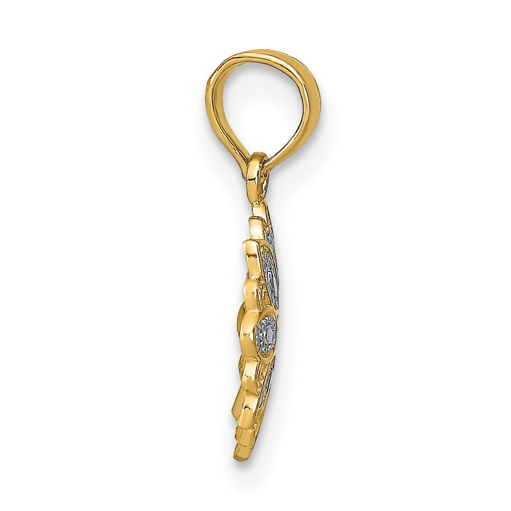 14K Gelb & Rhodium mit Rhodium und Diamantiert Mini Filigran Blume Charm