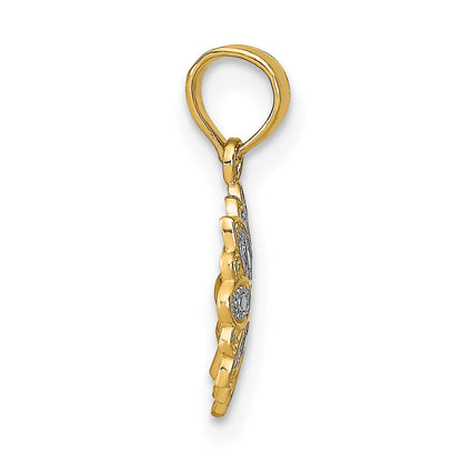 14K Gelb & Rhodium mit Rhodium und Diamantiert Mini Filigran Blume Charm