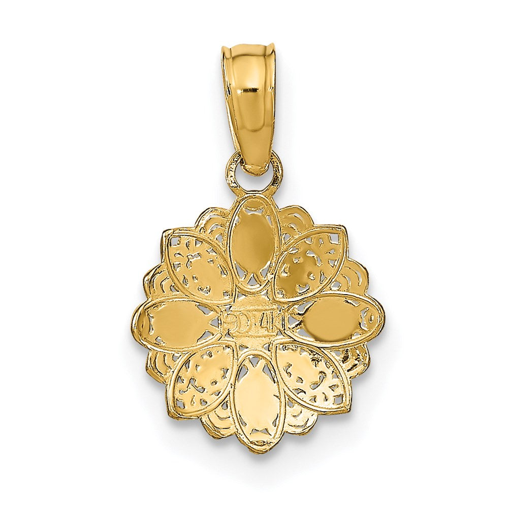 14K Gelb & Rhodium mit Rhodium und Diamantiert Mini Filigran Blume Charm