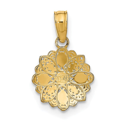 14K Gelb & Rhodium mit Rhodium und Diamantiert Mini Filigran Blume Charm