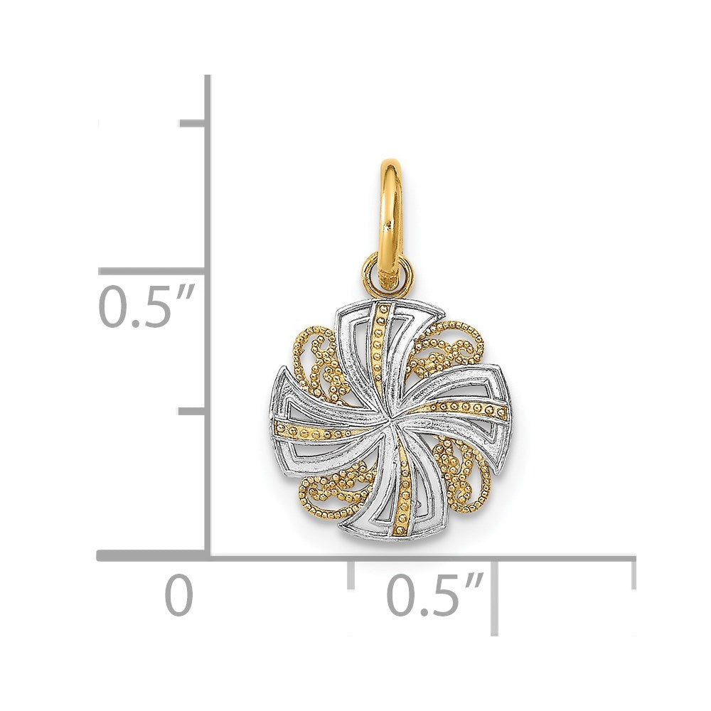 14K Gelb & Rhodium mit Rhodium und Diamantiert Mini Pinwheel Medallion Charm