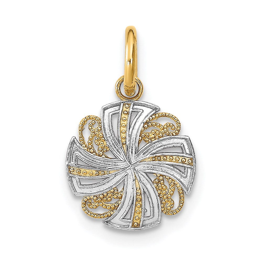 14K Gelb & Rhodium mit Rhodium und Diamantiert Mini Pinwheel Medallion Charm