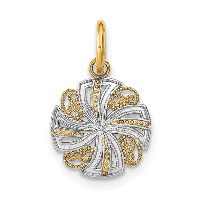14K Gelb & Rhodium mit Rhodium und Diamantiert Mini Pinwheel Medallion Charm
