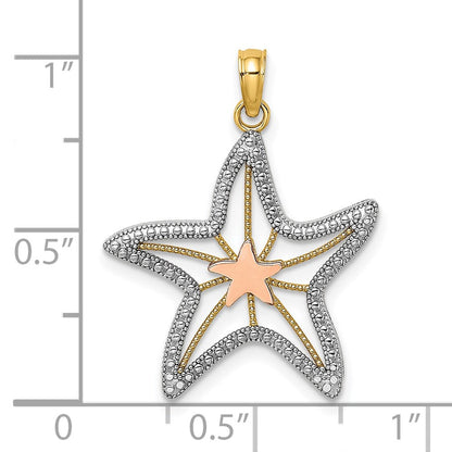 14K Bicolor Gold Bicolor Gold mit Weißrhodium ausgeschnittener kleiner Seestern-Charm