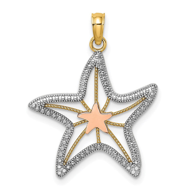 14K Bicolor Gold Bicolor Gold mit Weißrhodium ausgeschnittener kleiner Seestern-Charm