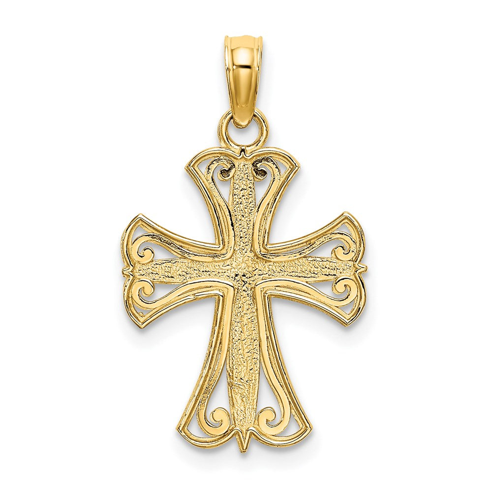 14K Gelb & Rhodium mit Strukturiert Kreuz Charm