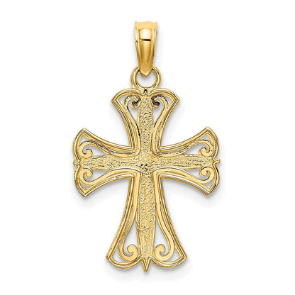 14K Gelb & Rhodium mit Strukturiert Kreuz Charm